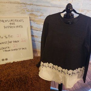 AB STUDIO GRAY SWEATER TUNIC WITH WHITE SHIRT/LACE DETAIL